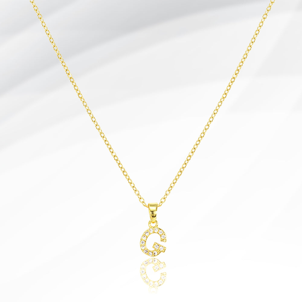 -G- Stainless Steel CZ Stone Paved Initial Monogram Pendant Necklace