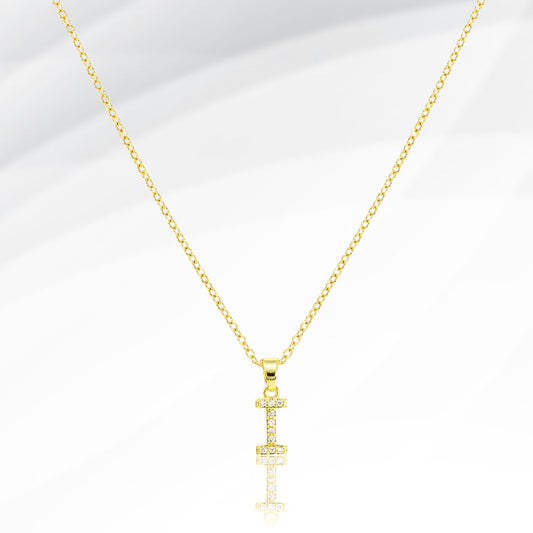 -I- Stainless Steel CZ Stone Paved Initial Monogram Pendant Necklace