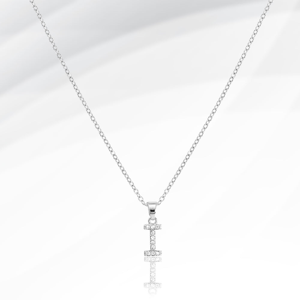 -I- Stainless Steel CZ Stone Paved Initial Monogram Pendant Necklace