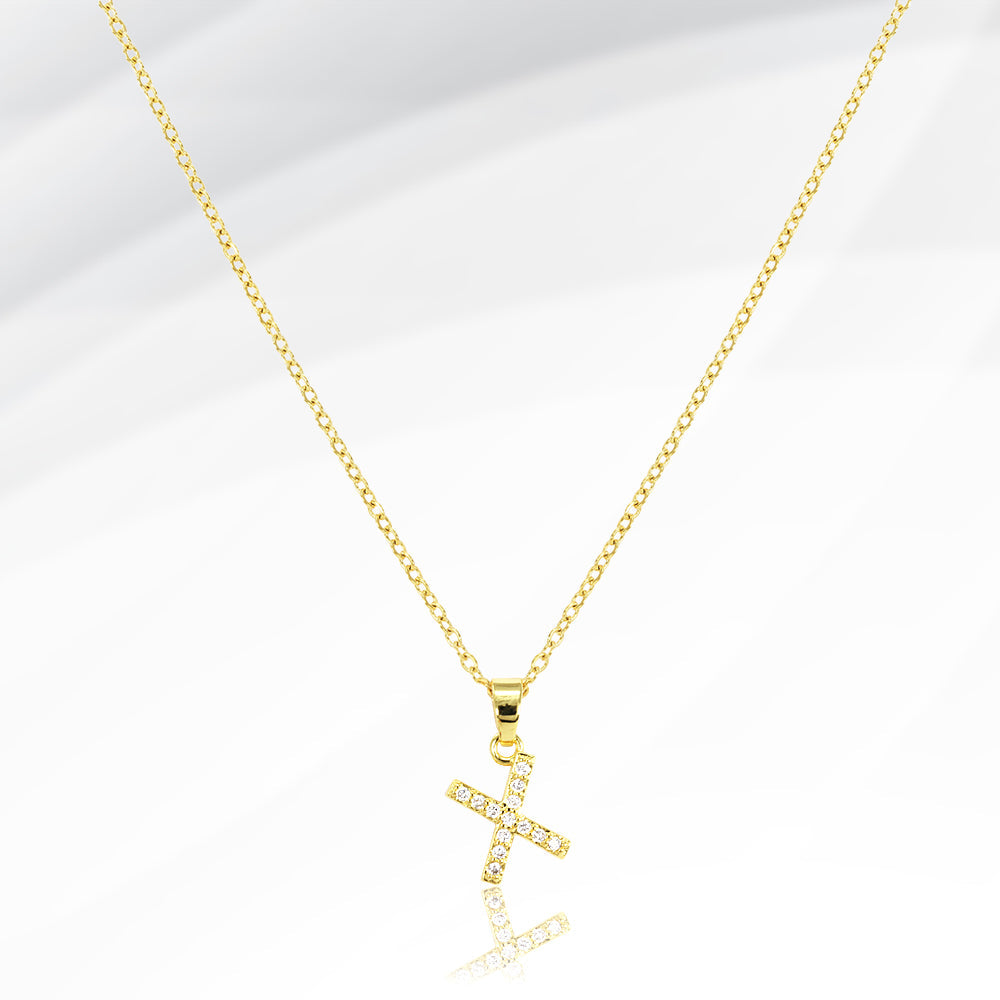 -X- Stainless Steel CZ Stone Paved Initial Monogram Pendant Necklace