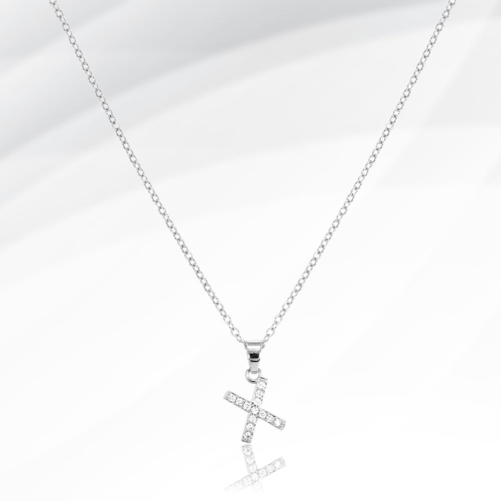 -X- Stainless Steel CZ Stone Paved Initial Monogram Pendant Necklace