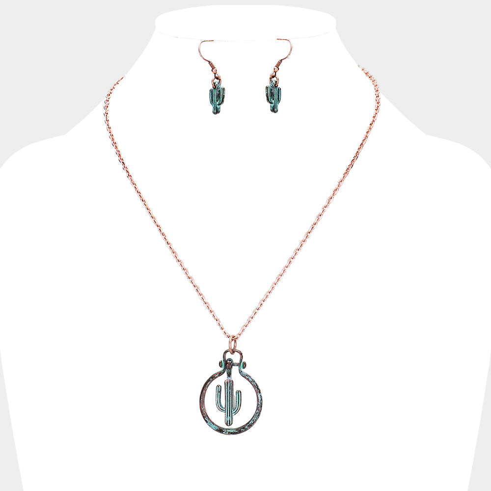 Cactus Metal Open Circle Pendant Necklace