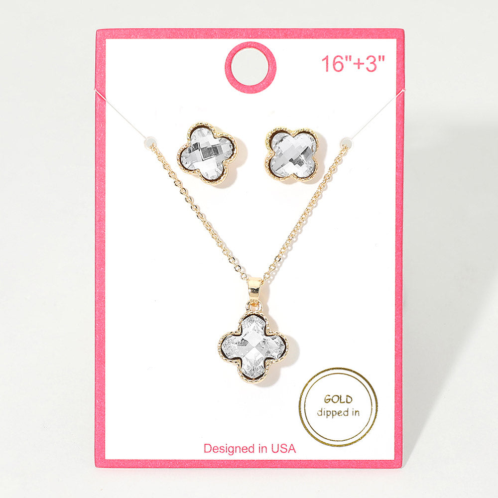 Gold Dipped Quatrefoil Stone Pendant Necklace