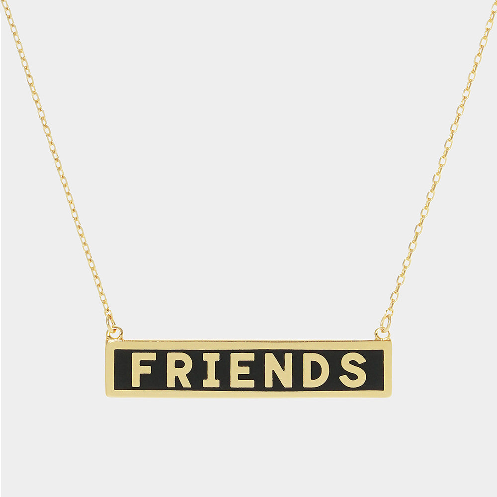 FRIENDS Gold Dipped Enamel Rectangle Message Pendant Necklace