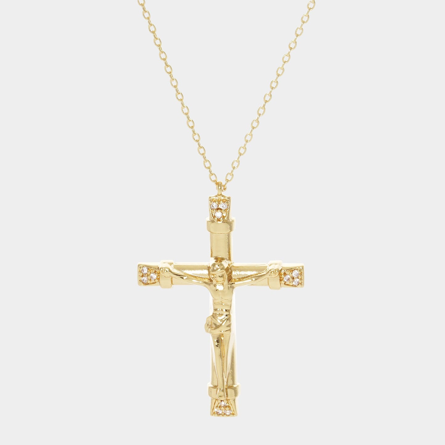 Gold Dipped CZ Embellished Jesus death on the Cross Pendant Necklace