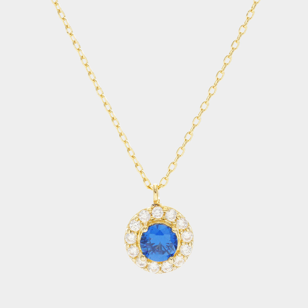 Gold Dipped CZ Round Pendant Necklace