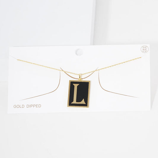 -L- Gold Dipped Enamel Rectangle Initial Monogram Pendant Necklace