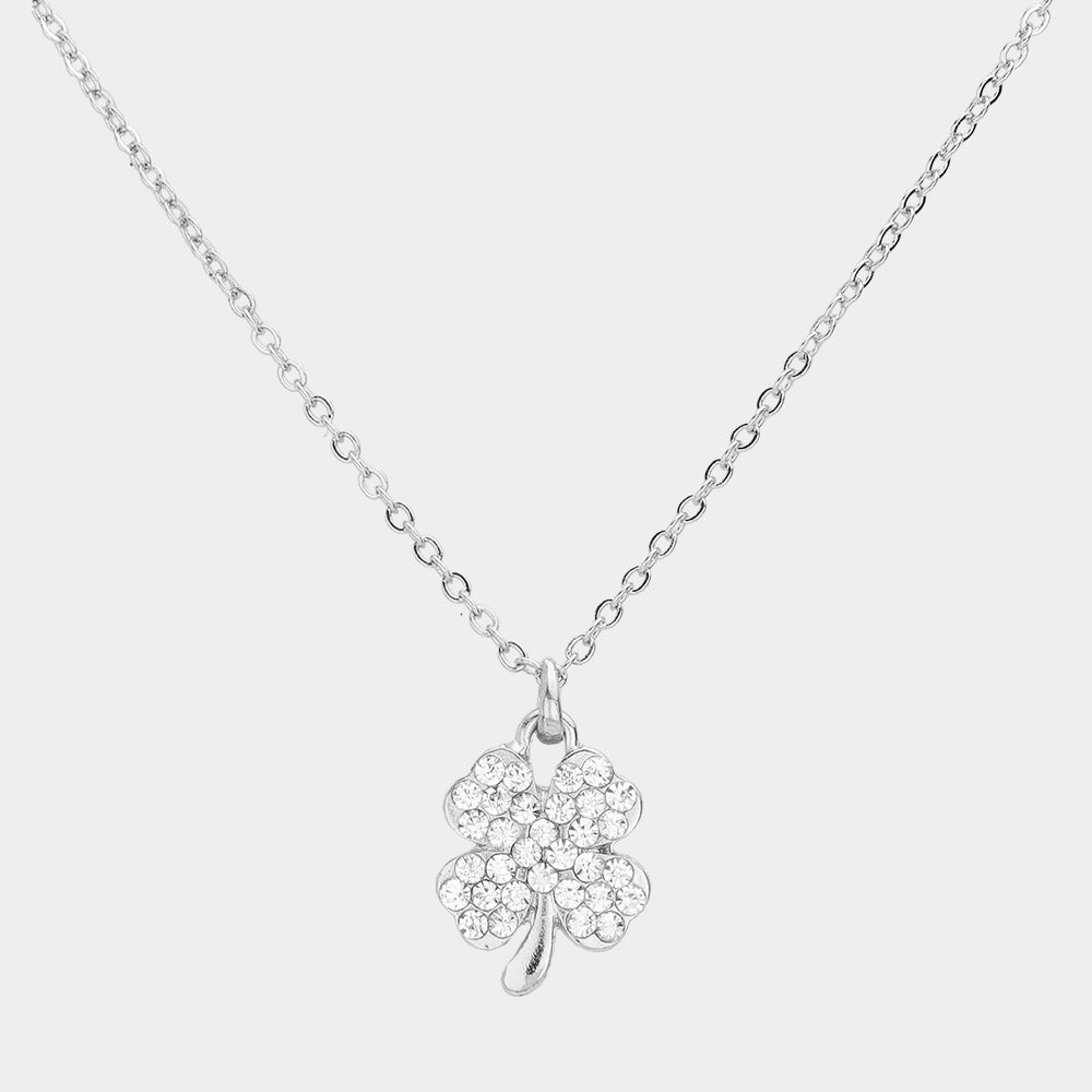 Crystal Stone Paved Clover Pendant Necklace