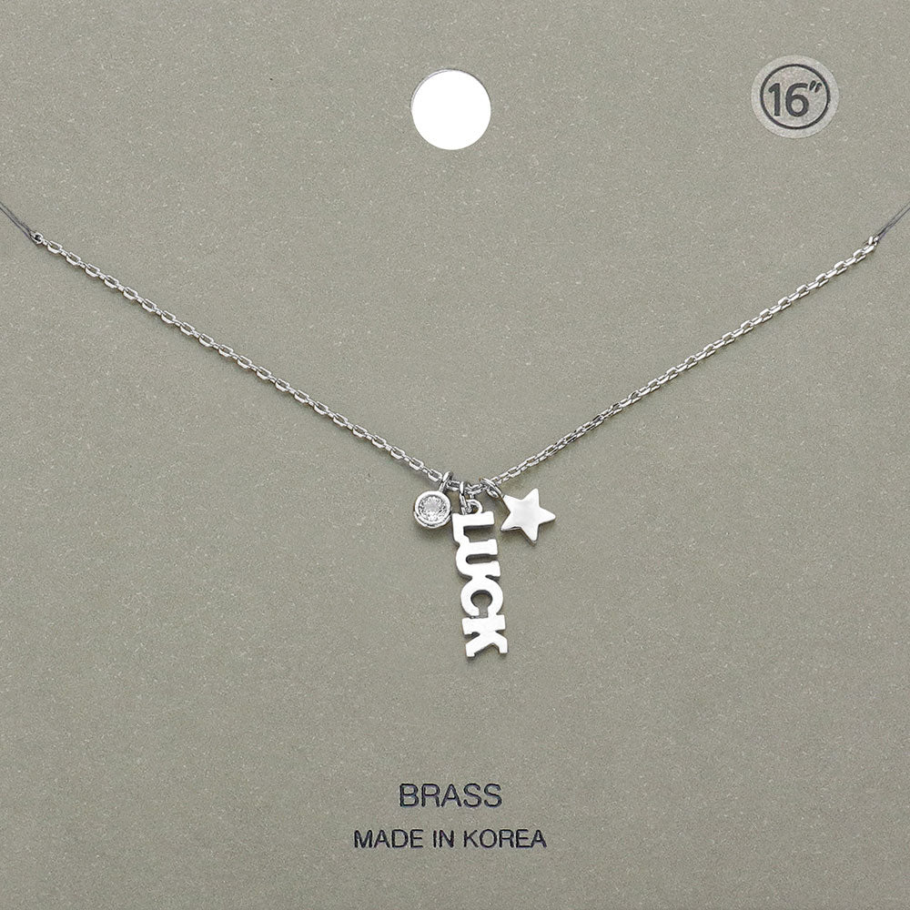 LUCK Brass Metal Star Round Stone Pendant Message Necklace
