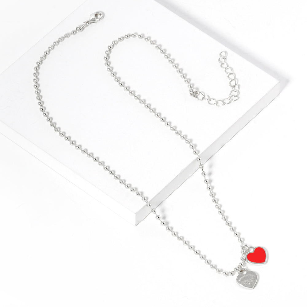 Gold Dipped Double Heart Pendant Bubble Chain Necklace