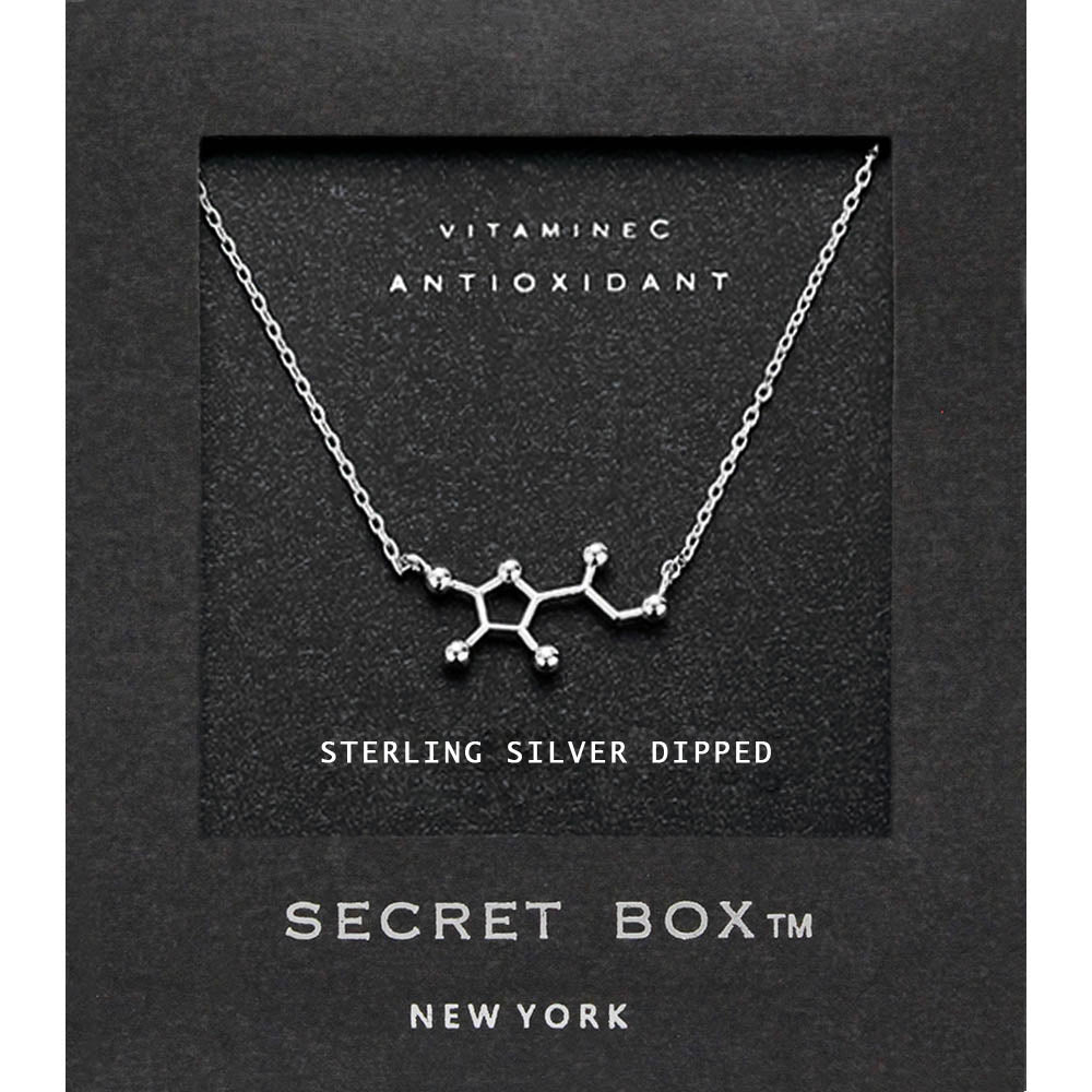 SECRET BOX_Sterling Silver Dipped Vitamin Hormone Molecule Necklace