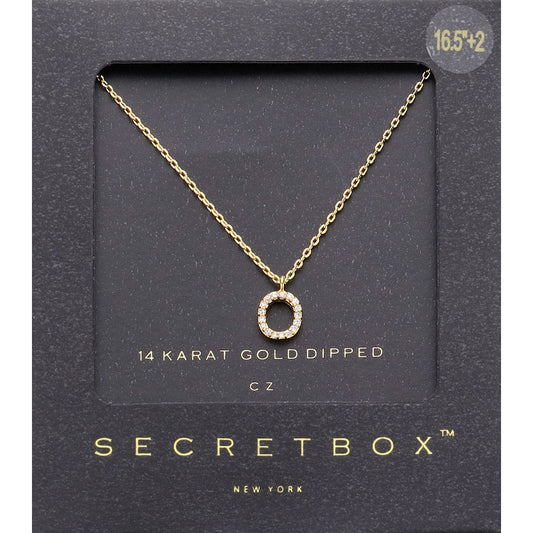 -O- Secret Box _ 14K Gold Dipped CZ Initial Monogram Pendant Necklace