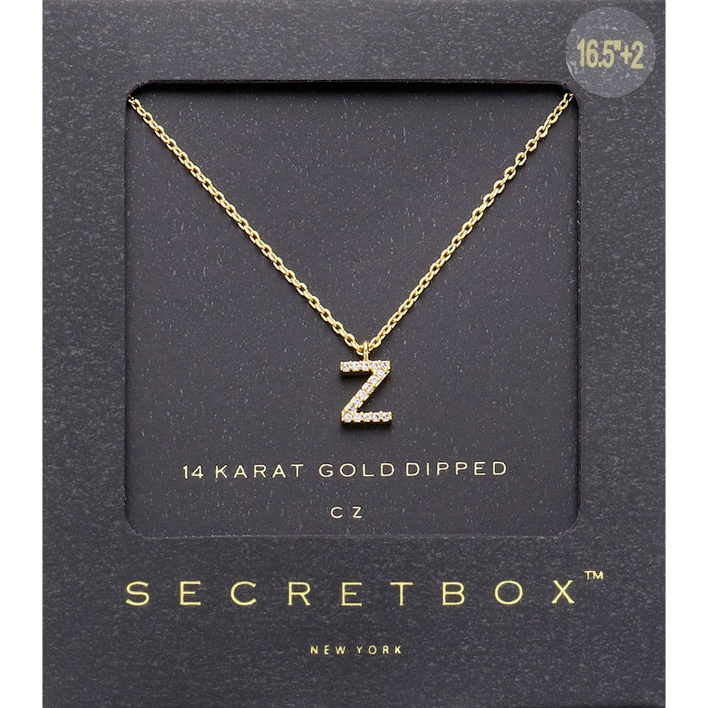 -Z- Secret Box _ 14K Gold Dipped CZ Initial Monogram Pendant Necklace