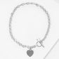 White Gold Dipped Brass Metal Heart Lock Pendant Toggle Necklace