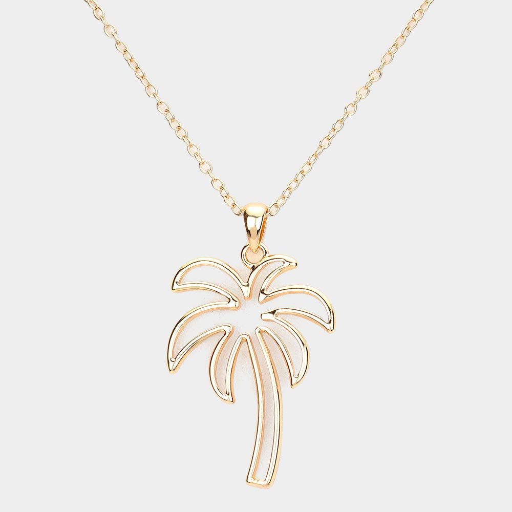 Metal Cutout Palm Tree Pendant Necklace