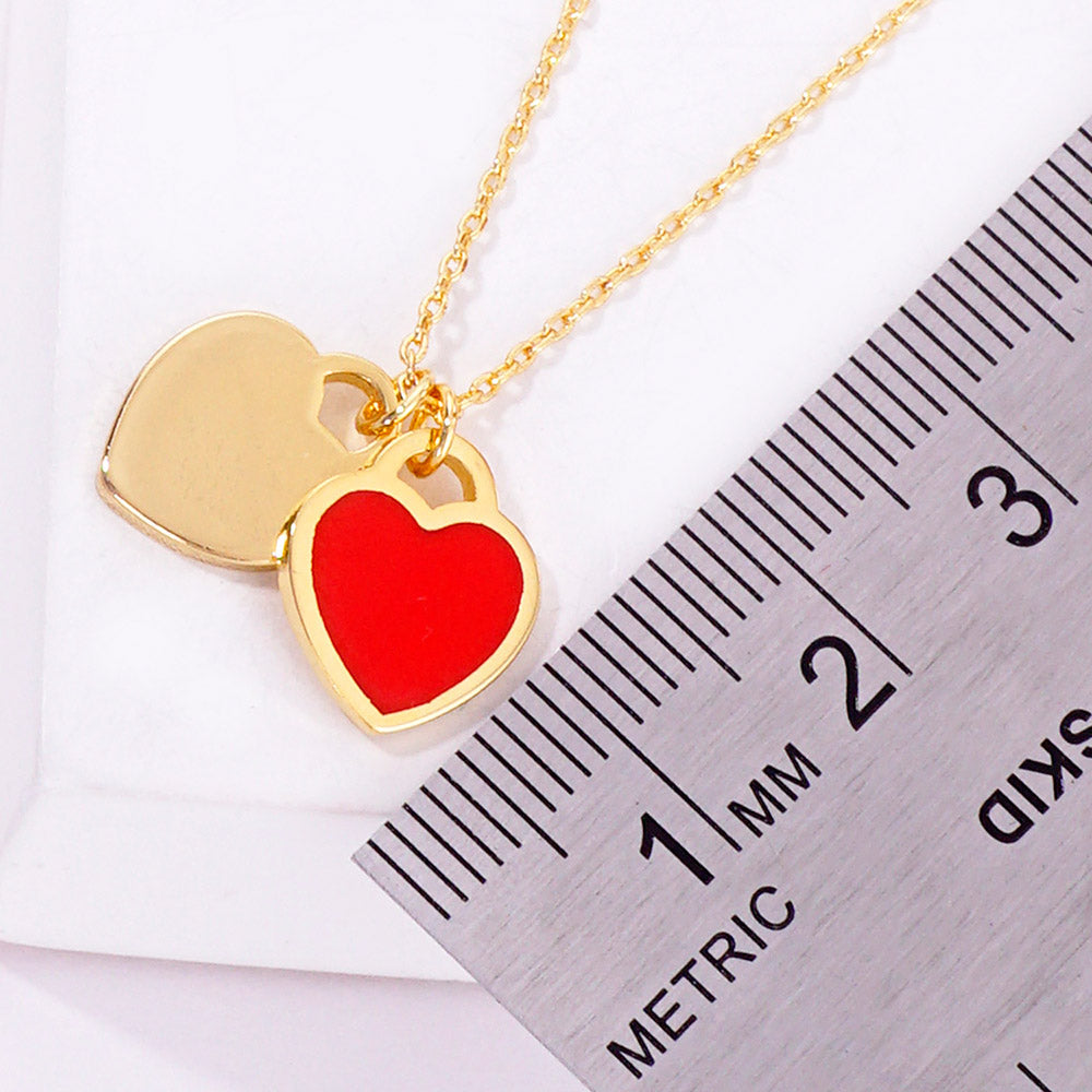 Enamel Metal Double Heart Pendant Necklace