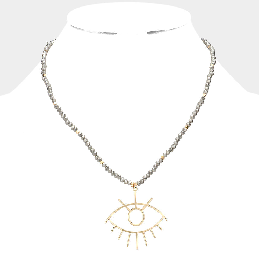 Metal Evil Eye Pendant Faceted Beaded Necklace