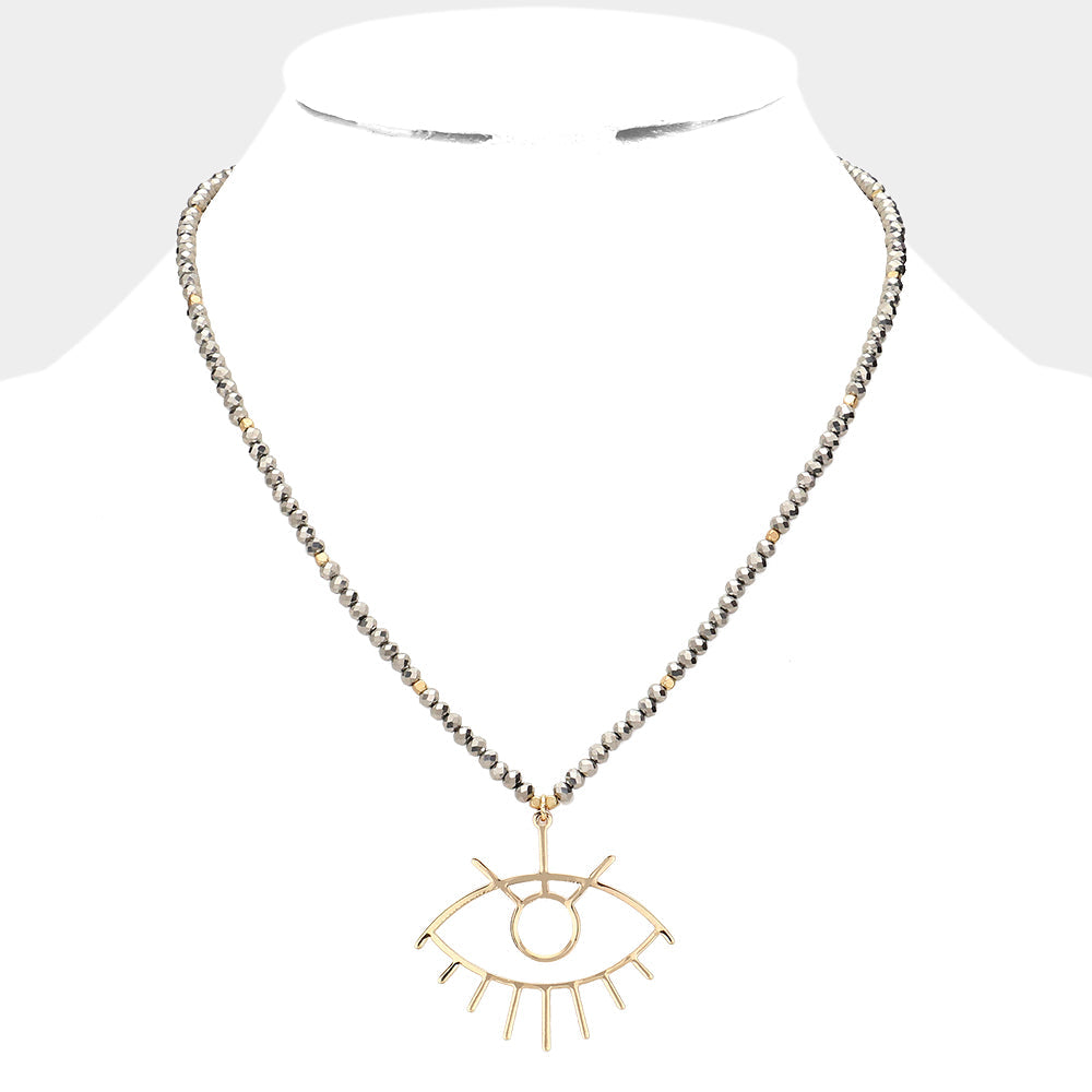 Metal Evil Eye Pendant Faceted Beaded Necklace