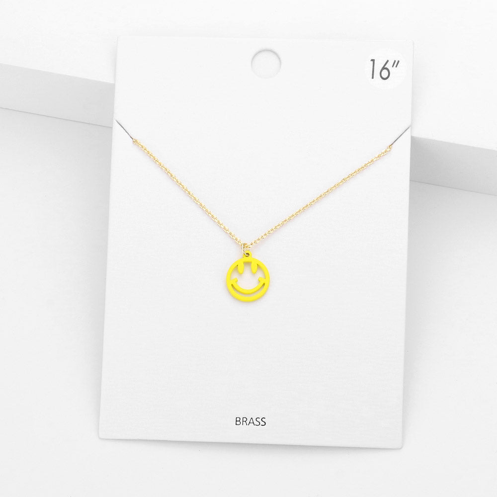 Brass Metal Smile Pendant Necklace