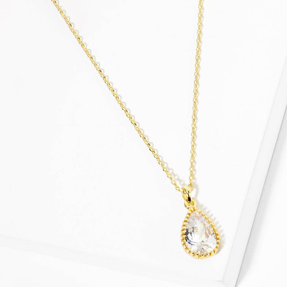 Gold Dipped CZ Teardrop Stone Pendant Necklace