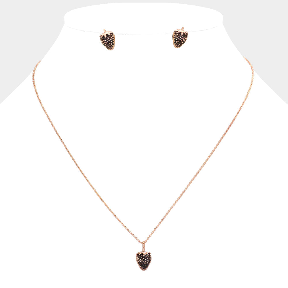 Vintage Strawberry Metal Pendant Necklace