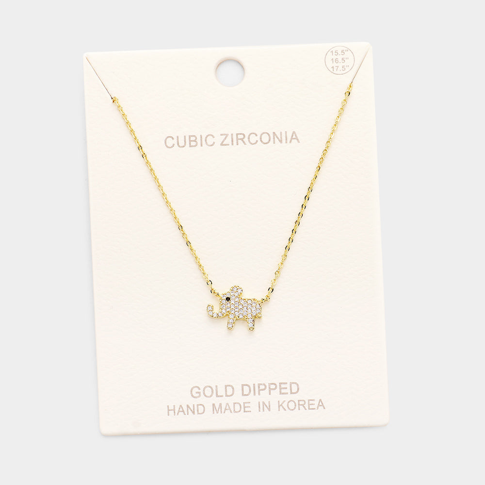 Gold Dipped Cubic Zirconia Elephant Pendant Necklace