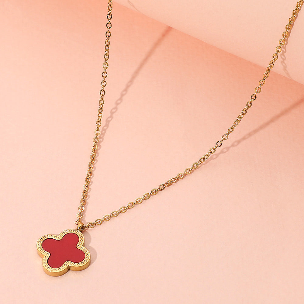 Stainless Steel Quatrefoil Pendant Necklace