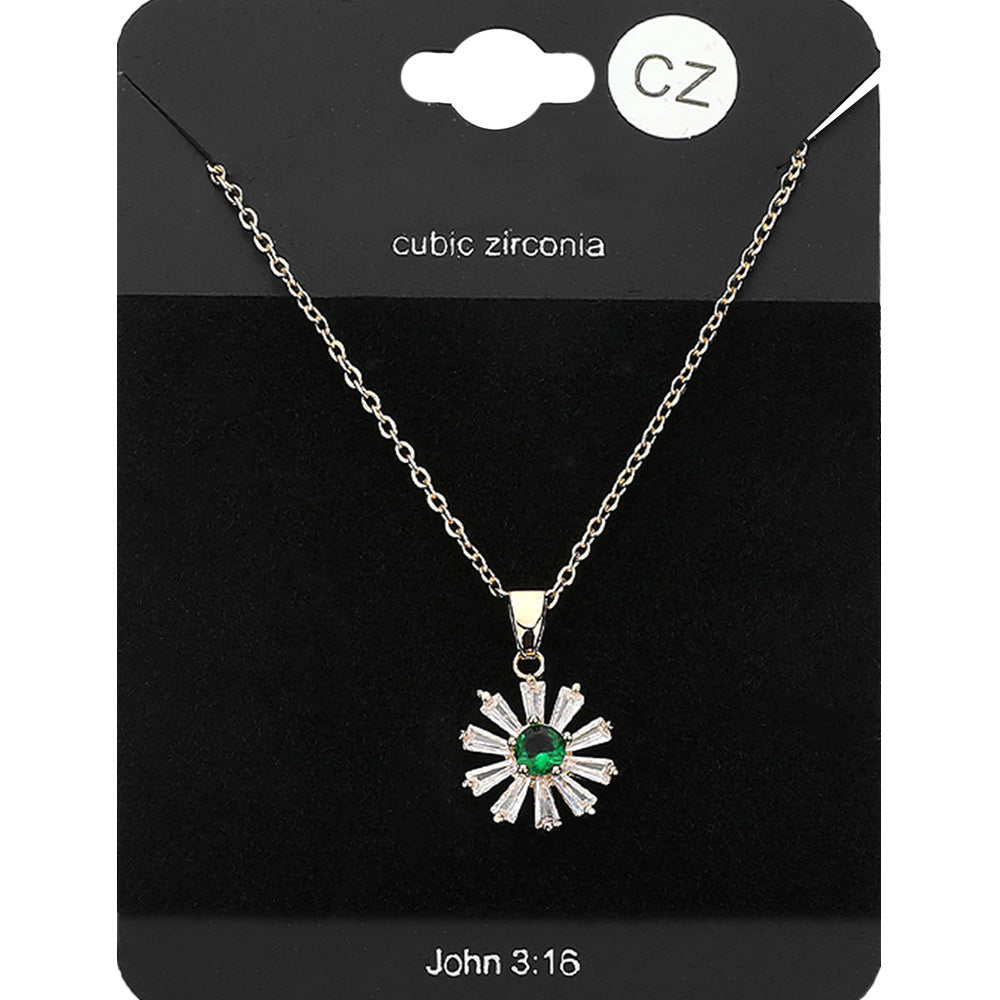 CZ Flower Stone Pendant Necklace