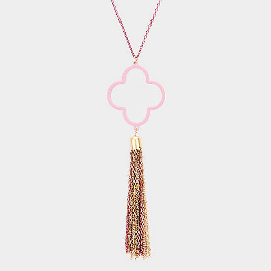 Colored Clover Metal Chain Tassel Pendant Long Necklace