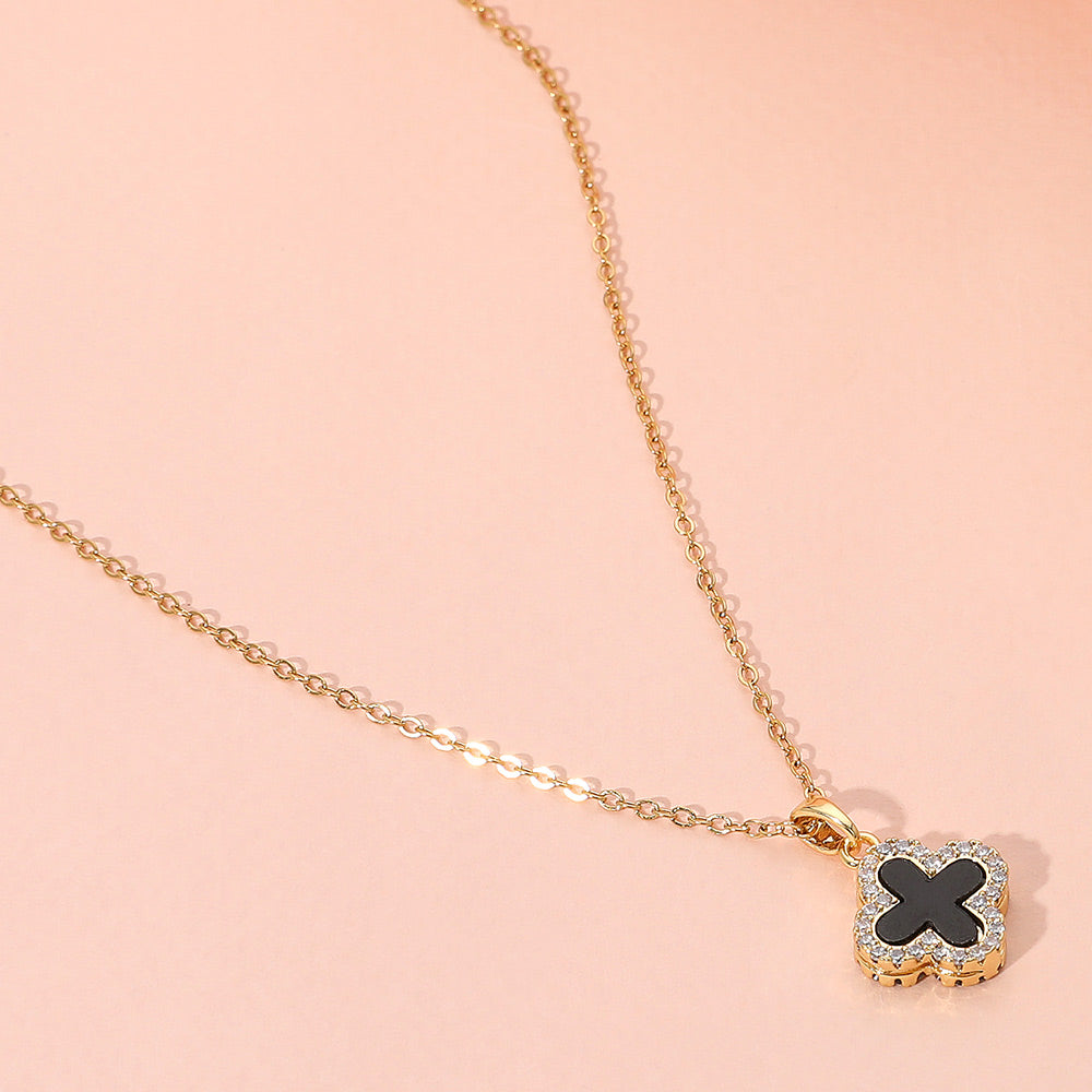Reversible Stainless Steel Quatrefoil Pendant Necklace