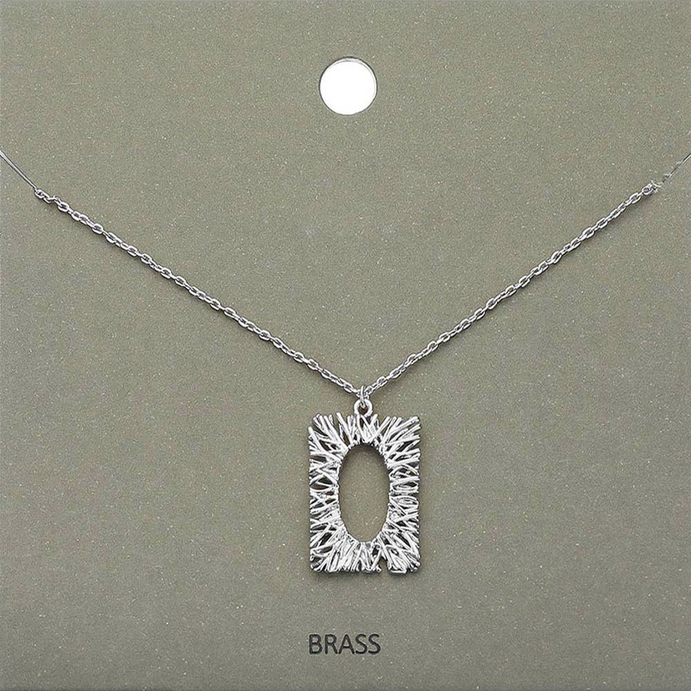 Brass Metal Rectangle Pendant Necklace
