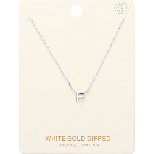 -F- White Gold Dipped Initial Monogram Metal Pendant Necklace