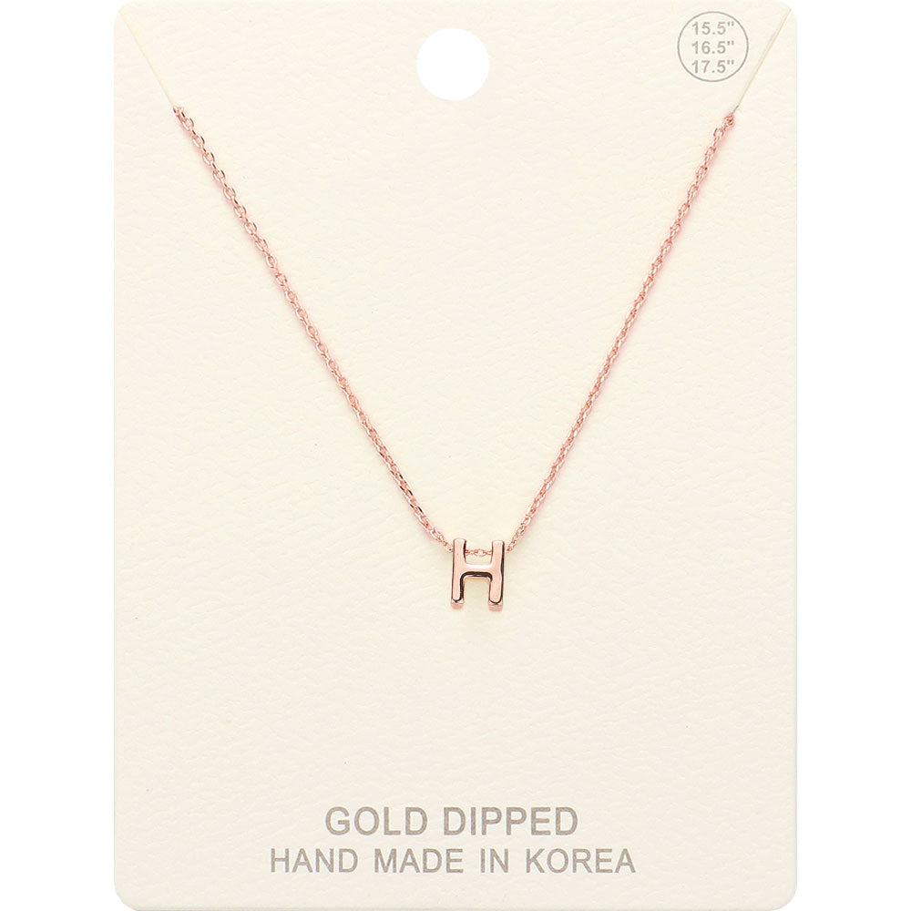 -H- Gold Dipped Initial Monogram Metal Pendant Necklace
