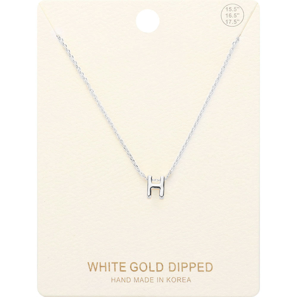 -H- White Gold Dipped Initial Monogram Metal Pendant Necklace
