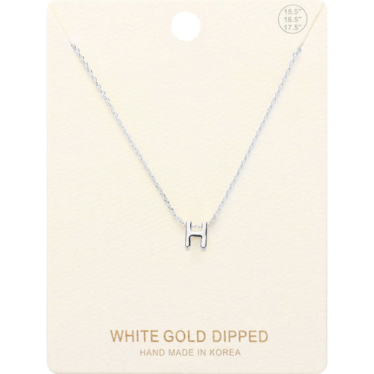-H- White Gold Dipped Initial Monogram Metal Pendant Necklace