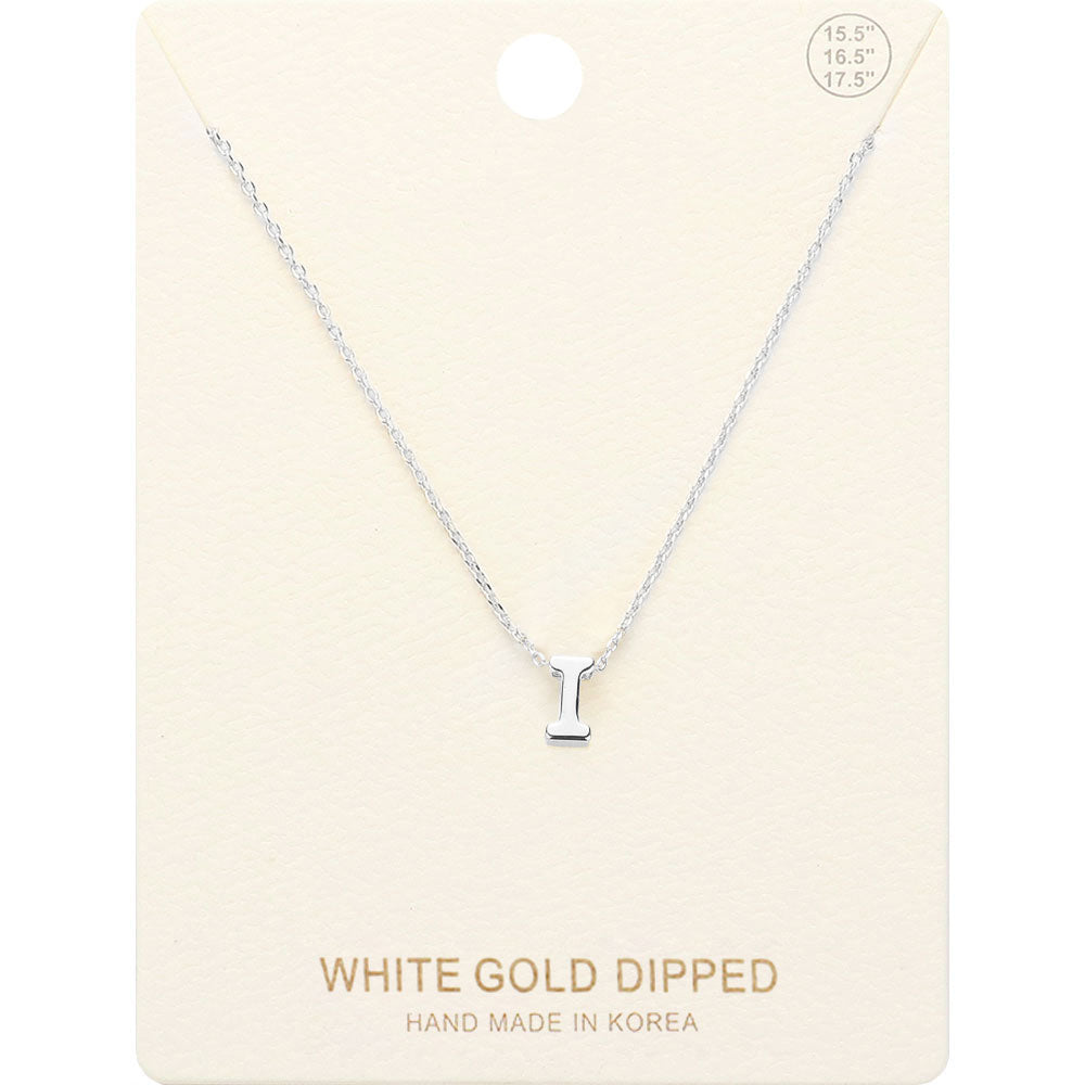 -I- White Gold Dipped Initial Monogram Metal Pendant Necklace