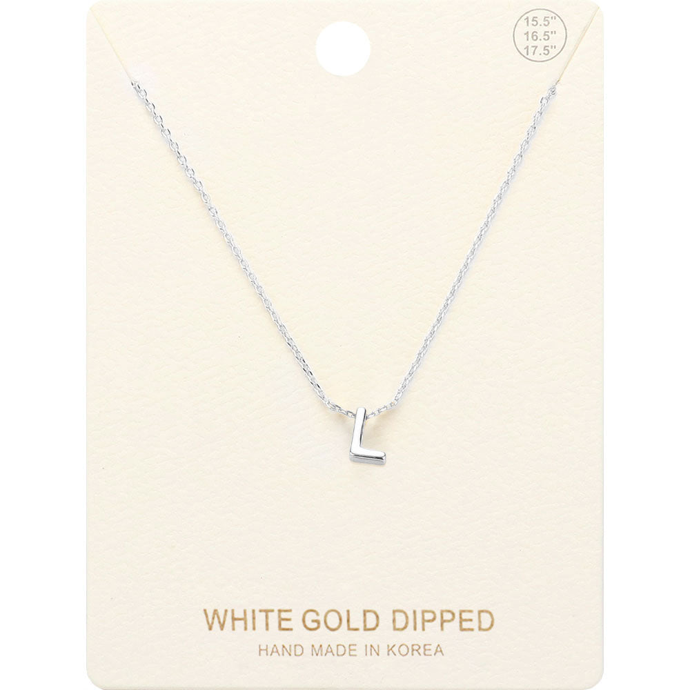 -L- White Gold Dipped Initial Monogram Metal Pendant Necklace