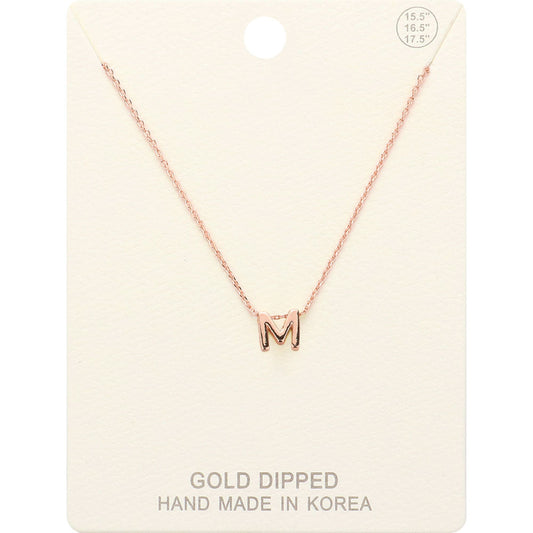 -M- Gold Dipped Initial Monogram Metal Pendant Necklace