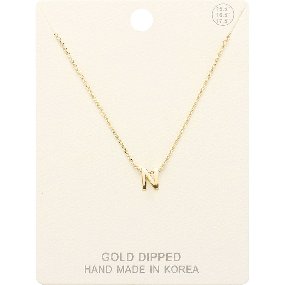 -N- Gold Dipped Initial Monogram Metal Pendant Necklace