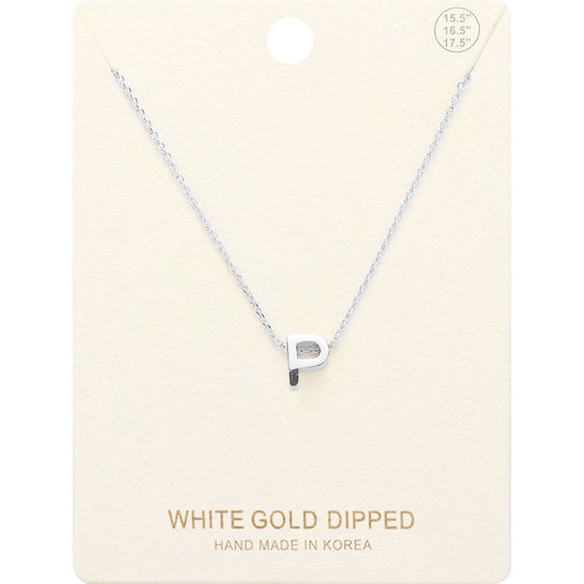 -P- White Gold Dipped Initial Monogram Metal Pendant Necklace