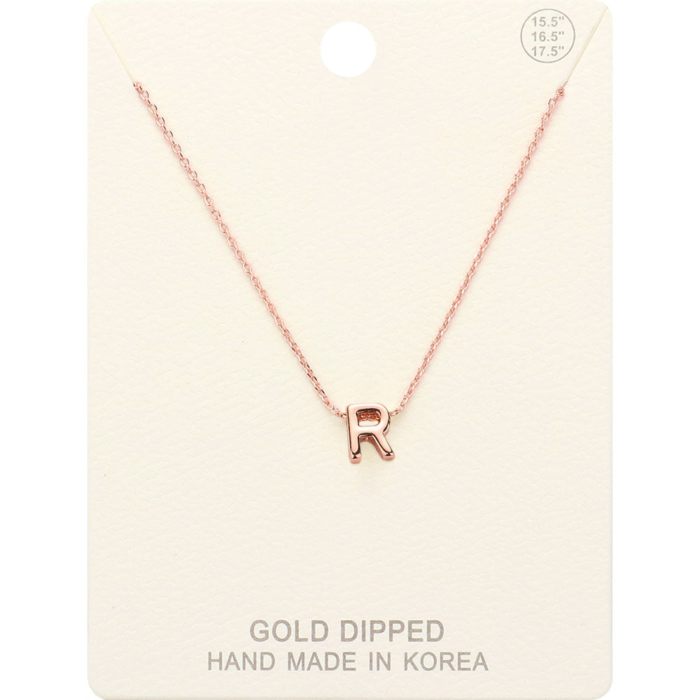 -R- Gold Dipped Initial Monogram Metal Pendant Necklace