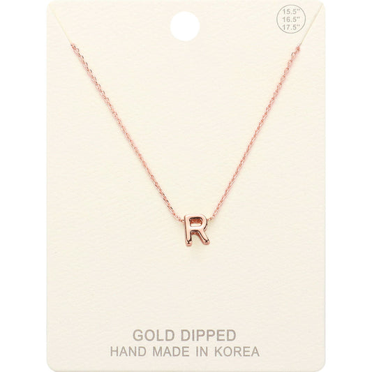-R- Gold Dipped Initial Monogram Metal Pendant Necklace