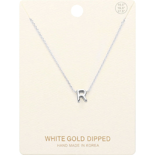 -R- White Gold Dipped Initial Monogram Metal Pendant Necklace