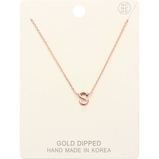 -S- Gold Dipped Initial Monogram Metal Pendant Necklace