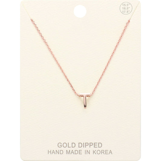 -T- Gold Dipped Initial Monogram Metal Pendant Necklace