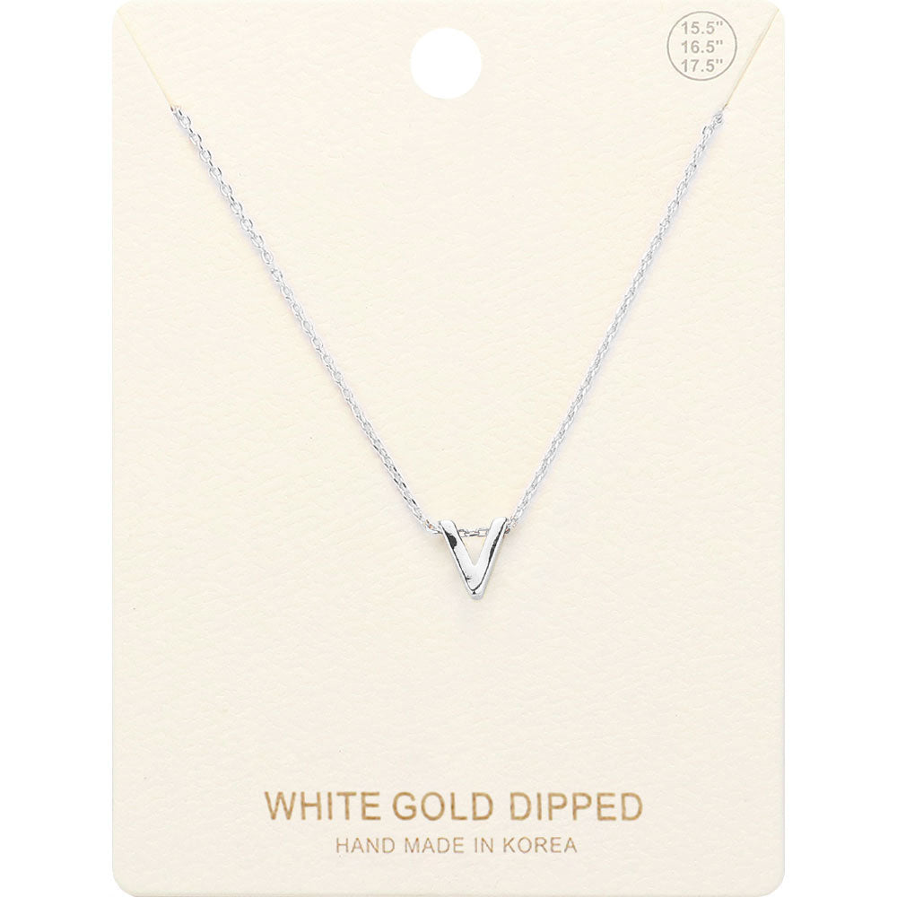 -V- White Gold Dipped Initial Monogram Metal Pendant Necklace