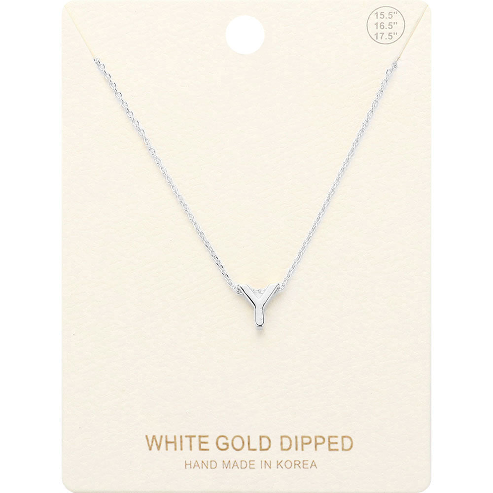 -Y- White Gold Dipped Initial Monogram Metal Pendant Necklace