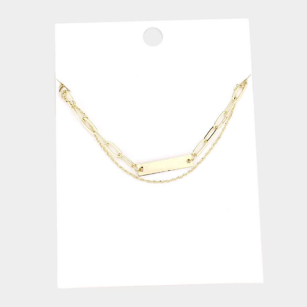 Brass Metal Bar Pendant Double Layered Necklace