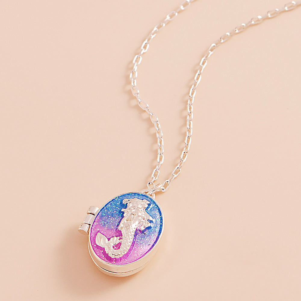 Enamel Mermaid Locket Pendant Necklace