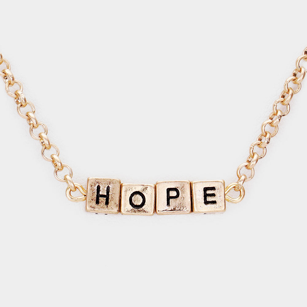 HOPE Metal Cube Pendant Necklace
